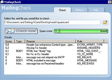 Example of Good Email Spam check rating